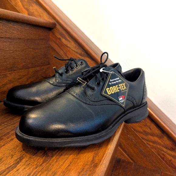 Etonic Gortex Power Play Black Leather Oxford Golf Shoes men's 7.5 W 4 EU 40 - Picture 1 of 15